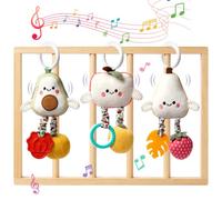 Aolso Jouets de Poussette, 3Pcs Jouets Hochet Suspendus, Jouet pour lit d'enfant, Jouet Hochet Animaux, Jouets éducatifs Sensoriels à Contraste élevé, Kids Jouet de Poussette-Poire/Pomme/Avocat
