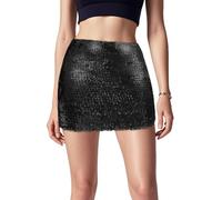 Aolso Jupe à Sequins pour Femmes, UPE de Rave à Paillettes pour Danse du Ventre, Latine Rumba Samba Tango Sequin Tassel Skirt Belly Dance Rave Party Dancewear(Noir Taille Unique)