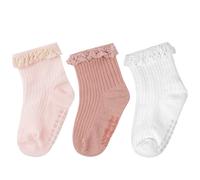 Aolso Lot de 3/6 paires de Chaussettes à nœud en Dentelle pour filles, Chaussettes à Froufrous Antidérapantes Dentelles pour Nouveau-nés et Jeunes Filles