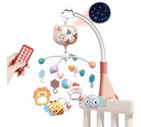 Aolso Mobile Musical bébé, Musical Lit Bébé,Mobile de Voyage,3-in-1 Mobile Musical Lit Bébé avec Lumières et Musique,Mobile Musical Berceau Bébé, Projecteu - Cadeau pour Nouveau Née(Lapin-Rose)
