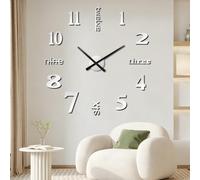 Aolso Modern DIY Grande Horloge Murale, 3D Miroir Autocollant Metal Silencieuse Pendule Murale, Cadran Alliage Aiguilles Aluminium, Décorations de Bureau Domicile, Extensible de 60 à 90 cm, Argent