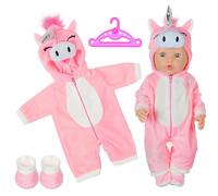 Aolso Poupée 35-45cm Robe avec Manteau et Chaussettes Tenue pour New Born Baby Pyjama à Capuche(Licorne Rose)