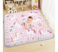 Aolso Tapis D'éveil Bébé, 127x127cm Tapis de Jeu pour Enfant Bebe, Tapis de Sol, Antidérapant Tapis Rampant Bébé, Tapis de Bébé Pliable, Coton Tapis Eveil Enfants avec Règle(Licorne)
