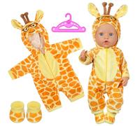 Aolso Vêtement de Poupée 35 - 45cm Robe avec Un Manteau Chaussettes de Poupée Habit Tenue Poupée Vêtements de Poupée pour New Born Baby Poupée, Pyjama à Capuche(girafes)