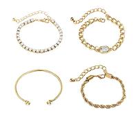 Aoluo Lot de 4 bracelets bohèmes plaqués or 18 carats pour femme, empilables, extensibles, réglables et hypoallergéniques, avec chaîne à maillons plats, hip-hop, punk, tendance, pour fête