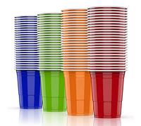 AOLUXLM 100 Pack Gobelets,Tasse À Boire 25 Rouges + 25 Bleus + 25Verts + 25Orange 480 ML / 16 OZ + 10 Boules de Table Inclure E-Book, Tasse Répétable Noël Anniversaire Mariage