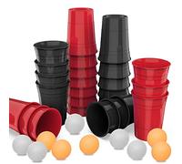 AOLUXLM Gobelet Reutilisable, 26 Plastique Gobeltes et 10 Balles, Tasses Répétable 473ml/16 OZ de Fête Rouge et Noir pour Boissons, Anniversaire, Mariage