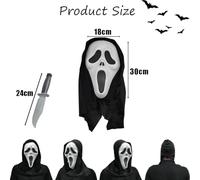 AOMAIGAD Masque de cri fantôme, Masque Ghostface avec faux couteau, Masque Scream pour Adulte et Enfant, Masque Film Horreur, pour Halloween Carnaval Cosplay, Fête (1 Masques + 1 Couteaux)