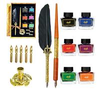 AOMAYLL Kit de calligraphie vintage, pour des inscriptions créatives | Équipé de 5 plumes interchangeables, d'un support de plume, de 6 encres colorées. Convient pour les débutants et les amateurs