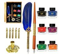 AOMAYLL Kit de calligraphie vintage, pour des inscriptions créatives | Équipé de 5 plumes interchangeables, d'un support de plume, de 6 encres colorées. Convient pour les débutants et les amateurs