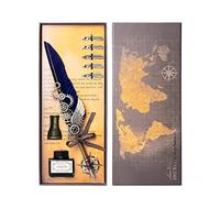 AOMAYLL Plume de Calligraphie, Stylo Dip à Plume,Vintage Quill Feather Pen Ink Setavec Encre, 5 Pointes de Rechange,Porte-stylo et Noire Bouteille d'encre pour Cadeau de Anniversaire Vacances.