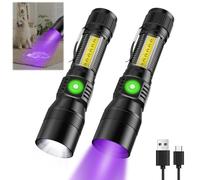AOMEES Lampe de poche UV zoomable,395 nm,Lumière noire,Lampe de poche LED extrêmement lumineuse,Rechargeable,IPX5,Mini lampe de poche,Batterie 18650 avec 7 modes,Pour enfant,Camping et randonnée