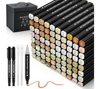 AOMEES Lot de 80 marqueurs à alcool à double pointe, 80 marqueurs à alcool de couleurs portrait et 4 stylos (2 surligneurs blancs, 2 stylos de traçage) pour enfants et adultes, artistes, peinture