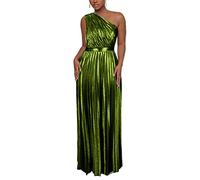 AOMEI Robe longue élégante plissée sans manches à une épaule métallique de luxe pour femme, Vert, XL