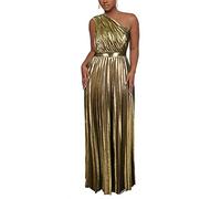 AOMEI Robe longue plissée élégante sans manches métallique pour femme, doré, Taille M