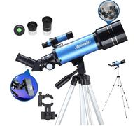 Aomekie Télescope Astronomique Adulte 70mm Lunette Astronomique avec Trépied Ajustable Lentille Barlow et Chercheur pour Débutants e