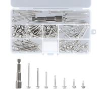 Aomhrek Vis Autoforeuse Metal Tête Hexagonale Acier Inoxydable - Set de 92 Pièces - M4.2 x 1.4 - Pour Acier et Bois - Avec Douille Hexagonale - Auto-perforant