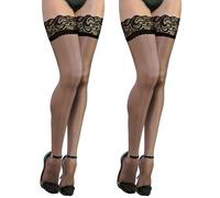 Aomig Bas en Dentelle pour Femmes, 1PC Noir Bas Autofixants en Nylon Microfibre, Porte Jarretelles de Cuisse en Dentelle Transparente avec Sangles En Silicone Antidérapantes