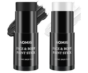 Aomig Camouflage Peinture Visage Crayon corporel en bâton, Crayon Visage et Corporel en Bâton, Camouflage de Faciale Couleurs D’armée, Maquillage de Peinture Corporel halloween, B-Noir+Blanc (40 g)