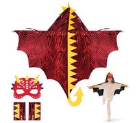 Aomig Cape de dinosaure pour enfants - Cape de carnaval avec masque - Cape de dinosaure pour jeu de rôle, Halloween, fête d'anniversaire, bal masqué, 3 pièces-a-rouge-110 cm, Niño