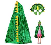 Aomig Cape Dinosaure Déguisement Enfant, 2/3pcs Costume de Dragon de Cape de Dinosaure, Dinosaure Dinosaure Cape À Capuche Manteau avec Masque pour Garçon Fille Cosplay Halloween Carnaval Noël Fête