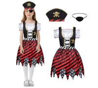 Aomig Costume de Pirate pour les enfants, Déguisement Boucanier Fille Accessoires Pirate cache-oeil Pirate Serre-Tête, Robe de Princesse Pirate de Luxe pour Filles, S