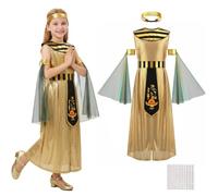 Aomig Deguisement Cleopatre Fille, 7 Pcs Costume Robe de Cleopatre Egyptienne avec Accessoires, Costume de Déguisement Cléopâtre pour Enfants Filles, Robe Princesse Égyptienne pour Halloween, XL