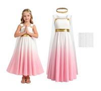 Aomig Déguisement Déesse Grecque Enfant Fille Rose Blanc Dégradé Robe-M