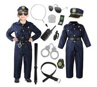 Aomig Deguisement Policier Enfant Costume de Policier de Luxe, 13 PCS Ensemble de Costume de Police, Jeux de Rôle de Police Deguisement Tenue de Cosplay de Flic Garçon Fille Halloween Noël Carnaval(L)