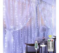 Aomig Guirlande Lumineuse Rideau,3m*3m Rideau Lumineux* 300 LED,Basse Tension 5V,8 Modes d'Eclairage Etanche IP65 Exterieur et Interieur,Decoration pour Noël,Anniversaire,Fenêtre,Lumière Blanche