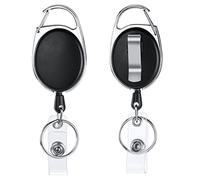 AOMIG Lot de 2 porte-badges rétractables avec mousqueton - Enrouleurs de badges rétractables et robustes avec mousqueton - Enrouleur de badge et anneau - Enrouleur de ceinture pour carte d'identité,