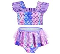 Aomig Maillot de Bain pour Filles, 2 Pieces Ensemble Bikini La Petite Sirene à Volants Fille en Tissu Élastique avec Haut et Jupe Courte, Tankini Sets Bikini Plage pour Filles 3-8 Ans, 110