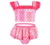 Aomig Maillot de Bain pour Filles, 2 Pieces Ensemble Bikini La Petite Sirene à Volants Fille en Tissu Élastique avec Haut et Jupe Courte, Tankini Sets Bikini Plage pour Filles 3-8 Ans, 110