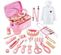 Aomig Malette de Docteur Enfant, Kit de Médecin Déguisement de Docteur avec Véritable Stéthoscope, Thermomètre, Seringue, Blouse de Médecin, Jouet d'Imitation et Educatif Cadeau pour Enfants dès 3 Ans