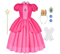 Aomig Peach Princesse Déguisement Enfant, Rose Peach Robe de Soirée Cosplay Halloween Costume, Peach Princess Costume Dress Fille Costume Princesse Peach Halloween Carnaval Noël Anniversaire Fête(150)
