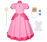 Aomig Peach Princesse Déguisement Enfant, Rose Peach Robe de Soirée Cosplay Halloween Costume, Peach Princess Costume Dress Fille Costume Princesse Peach Halloween Carnaval Noël Anniversaire Fête(150)