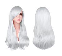 AOMIG Perruque Blanc Femme, 3PCS Avec Frange 27 Pouces Bou Longueur, Longue Naturelle Résistante à la Chaleur pour Femmes Costume de Fête Cosplay