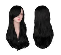 AOMIG Perruque Noir Femme, 3PCS avec Frange 27 Pouces Bouclée Longueur, Longue Naturelle Résistante à la Chaleur pour Femmes Costume de Fête Cosplay