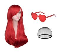 AOMIG Perruque Rouge Femme, 3PCS Frange, Perruque Bouclée 27 Pouces, Longueur Naturelle Résistante Chaleur, Cosplay Costume