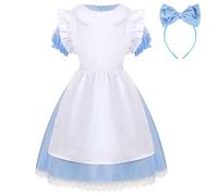 Aomig Robe de Princesse Alice au Pays des Merveilles - Déguisement Costume Maid Dress pour Halloween Noël Carnaval Cosplay Soirée