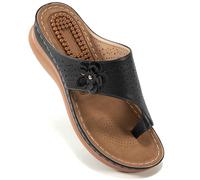 Aomigoct Sandales compensées pour femme : sandales orthopédiques confortables à fleurs pour femme, sandales d'été habillées, tongs décontractées pour la marche, Noir , 42 EU