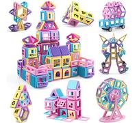 AOMIKS 154 Pcs Blocs de Construction Magnétiques Blocs Empilables Éducatifs Mini Tuiles Magnétiques Construction Jouets de Construction pour Enfants 3-12 Ans