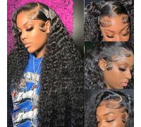 Aomllute Perruque lace front 76,2 cm de profondeur ondulée de cheveux humains densité 200 33 x 4 HD perruque frontale pré-déchirée bouclée profonde