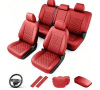 AOMSAZTO Housses de siège sur mesure pour Honda CRV 2023-2026 - Kit avant | Ensemble de 5 pièces en cuir synthétique, housse d'accoudoir, ceinture de sécurité et housse de volant, rouge