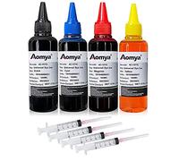 Aomya Encre à Colorant Universelle 400ml pour Cartouche Rechargeable Kit de Recharge d'encre Universelle HP Canon Epsn Brother Système CISS, 4 Couleurs (BK, C, M, Y),avec 4 Injecteur