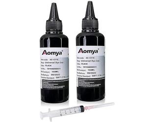 Aomya Lot de 2 Noir 100ml x 2 flacons de Recharge d'encre colorante Universelle pour imprimantes HP Canon Epsn Brother Lexmark Cartouches Rechargeables Système CISS CIS avec seringue Gratuite
