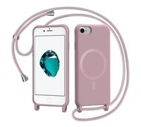 AOMYKE Coque Magnétique pour iPhone SE 3/2 (2022/2020)，iPhone 8/7, avec Cordon, Compatible avec MagSafe Collier Étui Silicone Liquide avec Tour de Cou Lanière en Corde Souple TPU Antichoc Housse, Rose