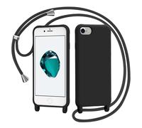 AOMYKE Coque pour iPhone 6 / iPhone 7 / iPhone 8 / iPhone SE 2020/2022 avec Cordon, Collier Étui Silicone Liquide avec Tour de Cou Lanière en Corde Souple TPU Antichoc Housse - Noir
