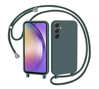 AOMYKE Coque pour Samsung Galaxy A54 5G avec Cordon, Collier Étui Silicone Liquide avec Tour de Cou Lanière en Corde Souple TPU Antichoc Housse - Vert foncé