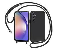 AOMYKE Coque pour Samsung Galaxy A54 5G avec Cordon, Collier Étui Silicone Liquide avec Tour de Cou Lanière en Corde Souple TPU Antichoc Housse - Noir